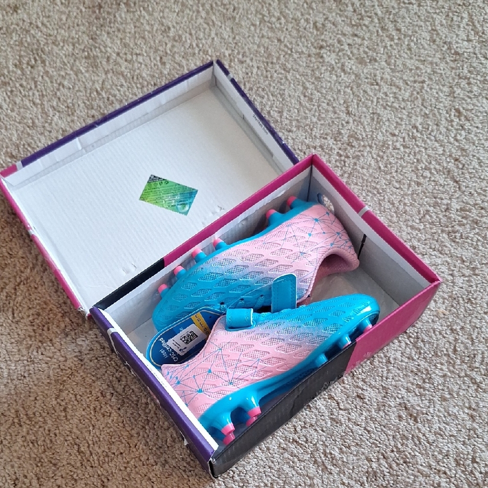 Girls Pink and Blue Soccer Cleats